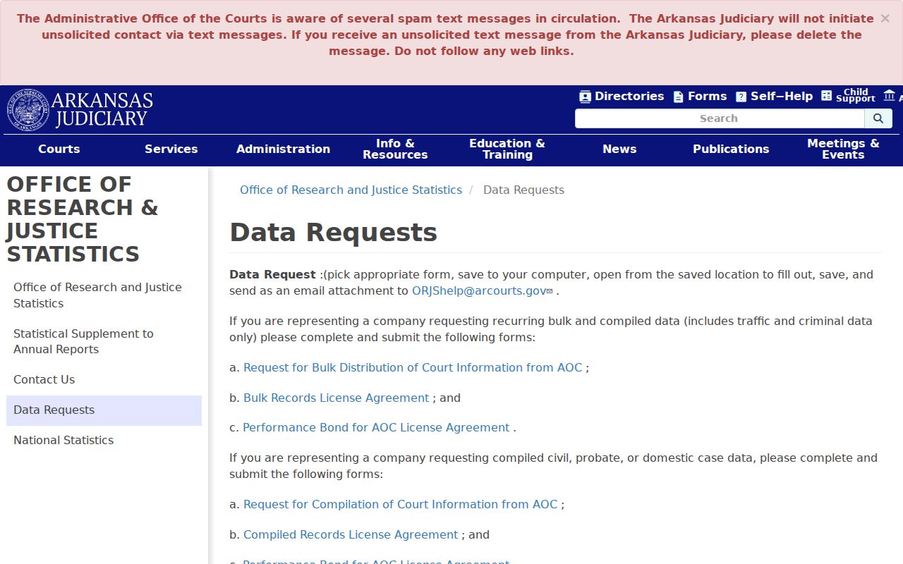 Saline County criminal court case AOC data request page