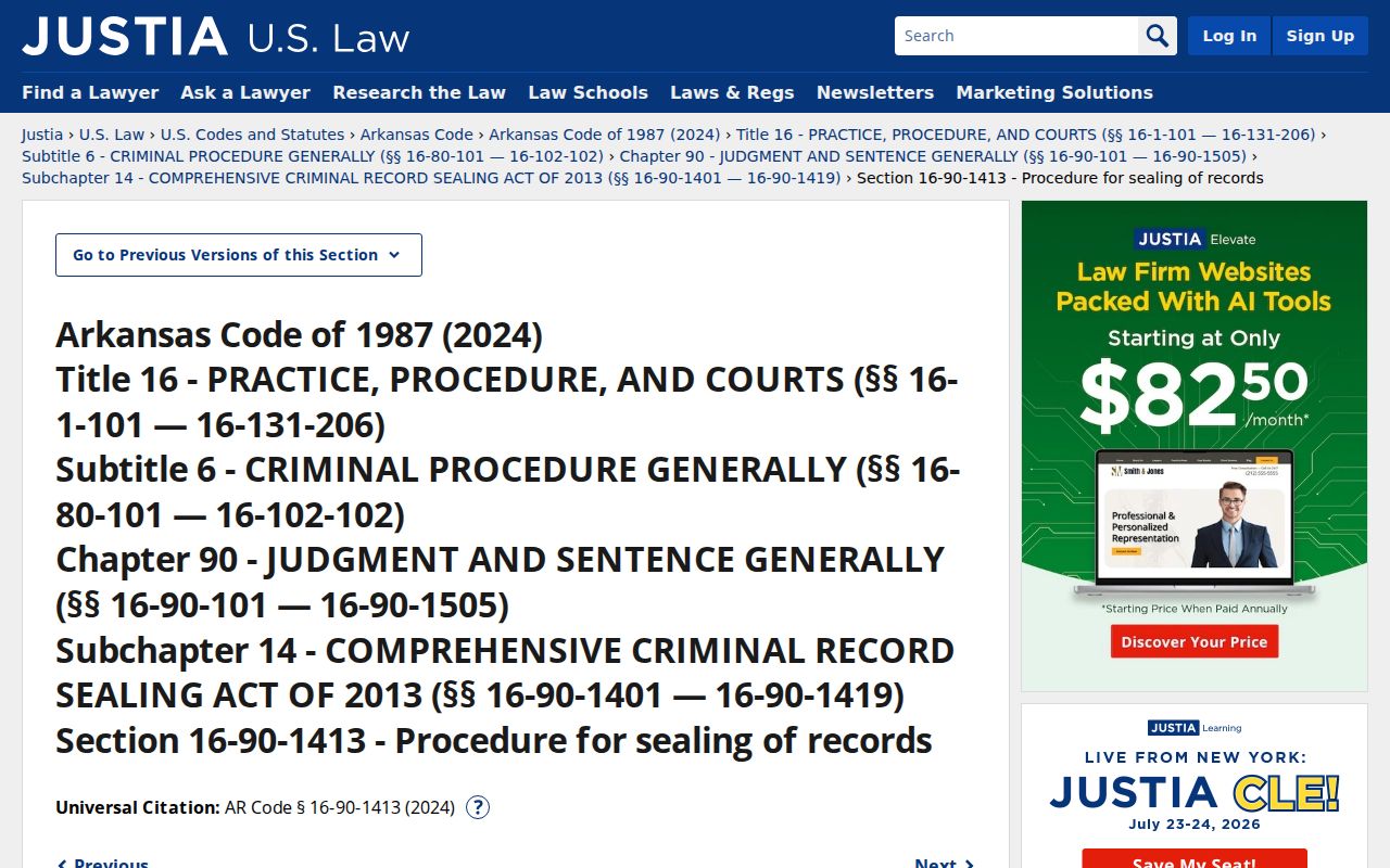 Saline County sex offender registry and Arkansas court sealing procedure